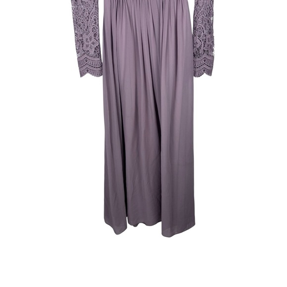LULUS AWAKEN MY LOVE DUSTY LAVENDER LACE LONG SLEEVE CHIFFON MAXI DRESS - Picture 6 of 14